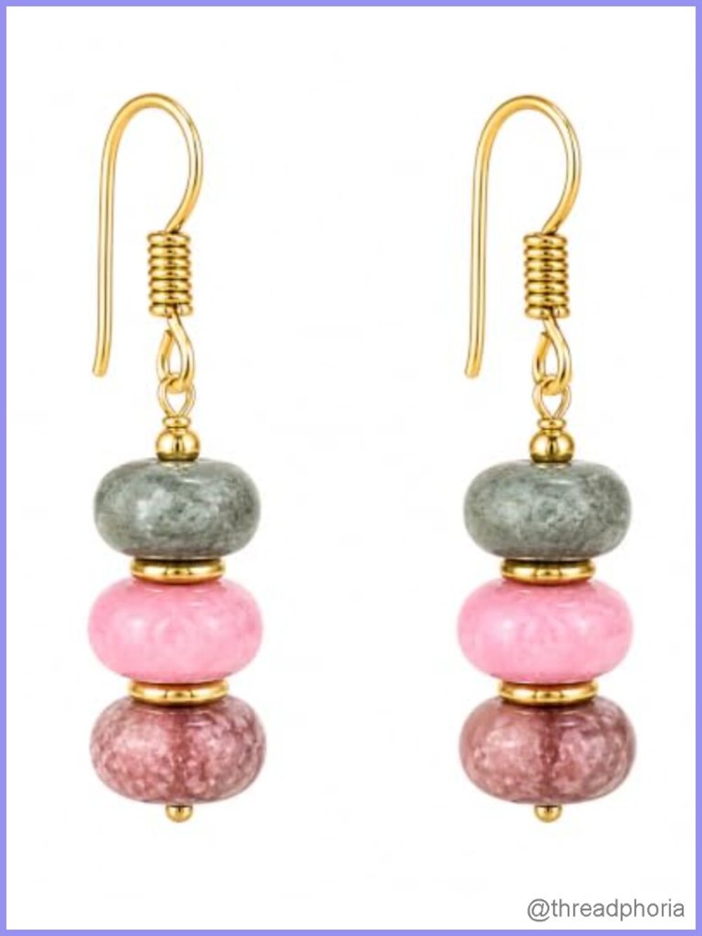 Boho Beaded Gemstone Dangle Earrings for Women, 18k Gold